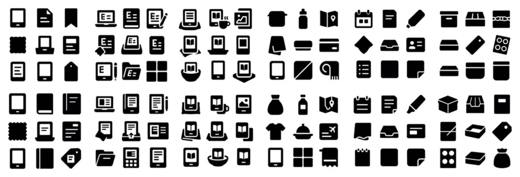 Office and commerce vector symbols with folder tag and calendar for dashboard interface in flat design