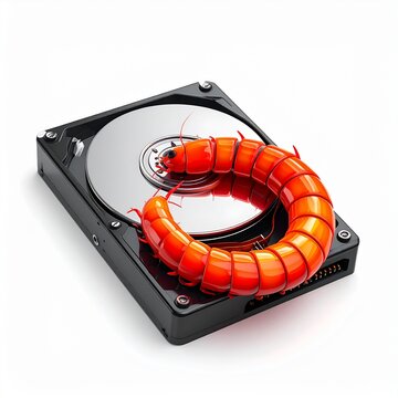Computer Worm Malware Attack on Hard Drive 3D Illustration