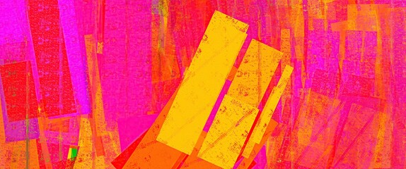 Fototapeta premium Abstract vibrant neon texture background with bold pink, orange and yellow geometric brush strokes, modern artistic backdrop for creative graphic design projects