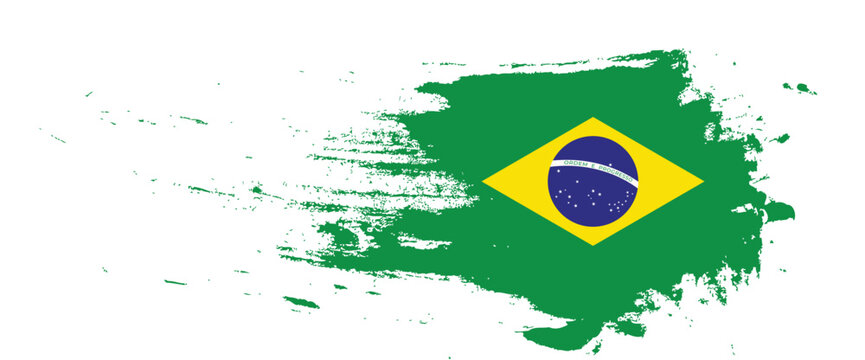 Grunge texture brazil flag on isolated transparent background for banner, poster design