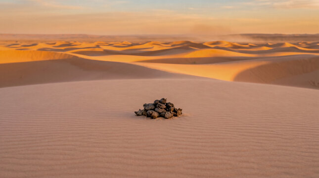 Animal Scat on Sand Dunes in Remote Desert Landscape