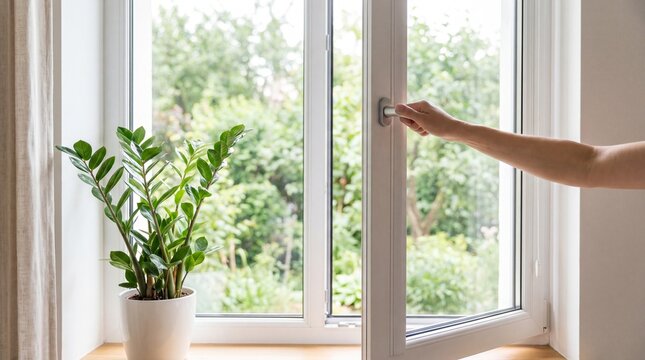 Opening the Window - A Bright and Airy Interior with Greenery and Fresh Air.
