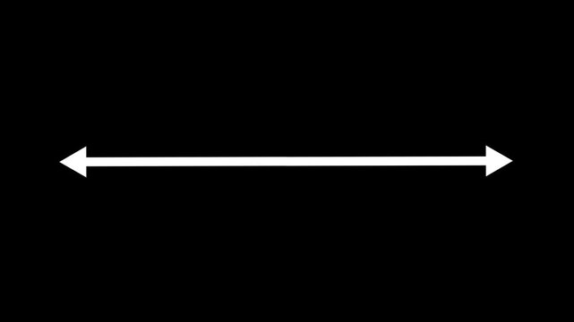 Dynamic White Double Headed Horizontal Arrow Animation on Black Background for Flexibility and Dimension Comparison