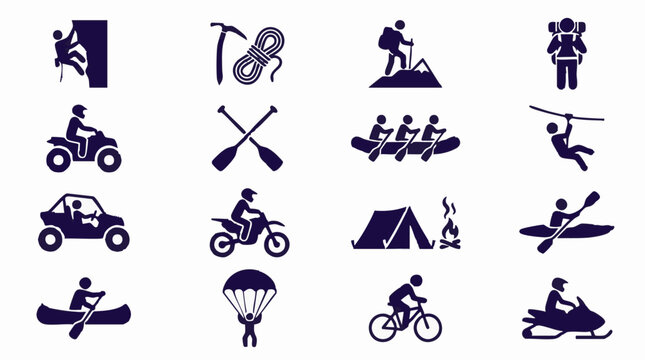 Outdoor Adventure Sports and Recreation Activities Icons Set