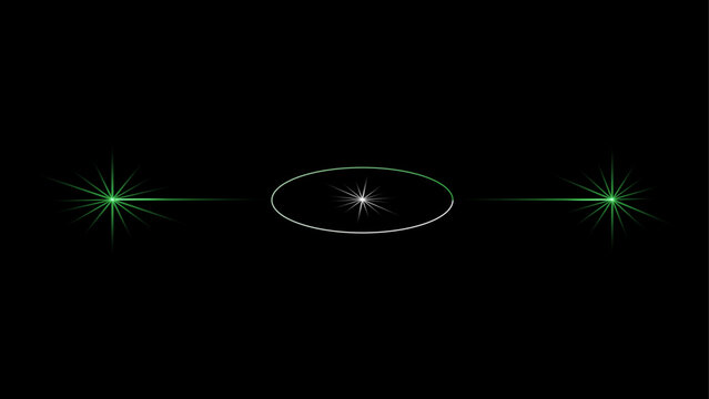 Green lens flare light effect with circular glow on black background