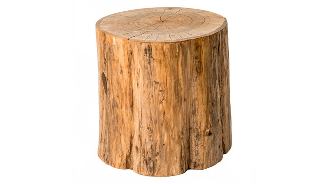 Single natural wooden tree stump with realistic texture and growth rings for nature and forest decor on transparent background