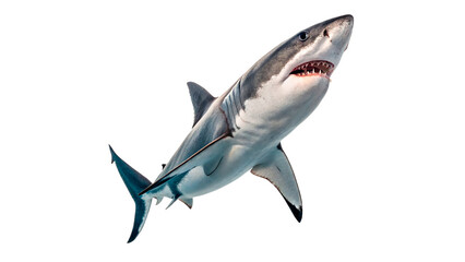 Fototapeta premium Wild predatory shark swimming forward with sharp fins and realistic grey blue skin for nature on transparent background