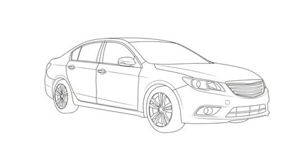 Fototapeta premium Modern Sedan Car Outline Drawing.