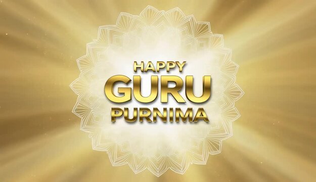Happy Guru Purnima Gold 3D Text Animation on Radiant Mandala Background Vector Video