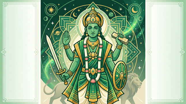 Budha Deva Hindu God Mercury Planet Navagraha Illustration