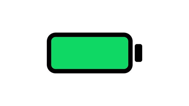 Low battery animation isolated on bright green background indicating depleting battery status and energy concept for technology and communication