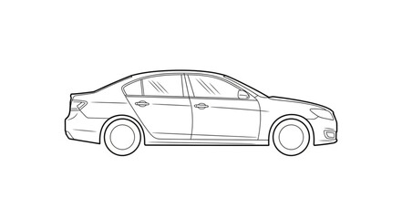 Fototapeta premium Modern Sedan Car Outline Drawing.