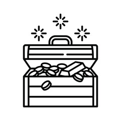 Open treasure chest overflowing with sparkling gold coins and bars icon vector illustration line art financial © Roushon_AI_Designer