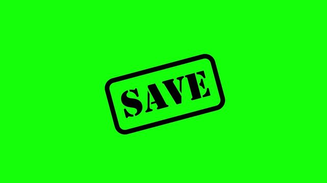 Animated rubber stamp and button style save icons on a green screen chroma background.