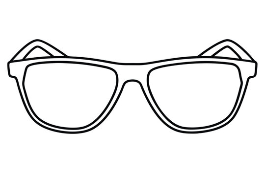 Line drawing of a pair of glasses with clear lenses and a frame  simple illustration