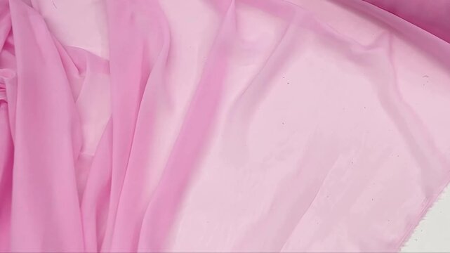 A lightweight pink chiffon material features a smooth sheer texture and elegant drape providing a versatile aesthetic for soft bridal wear formal gowns and delicate fashion apparel