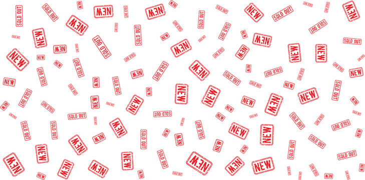 red new and sold out stamps on transparent background