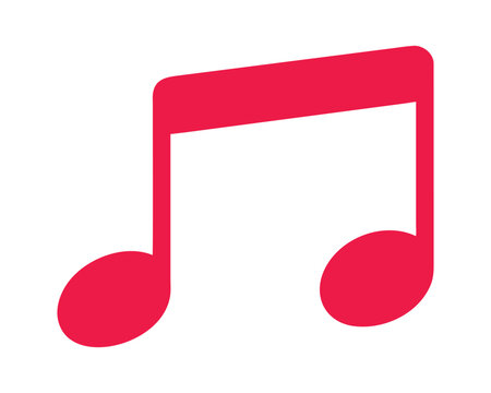 Red eighth note musical symbol icon simple and modern design element isolated on white background