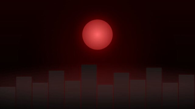 Red Moon City Skyline With Fog Cinematic Background