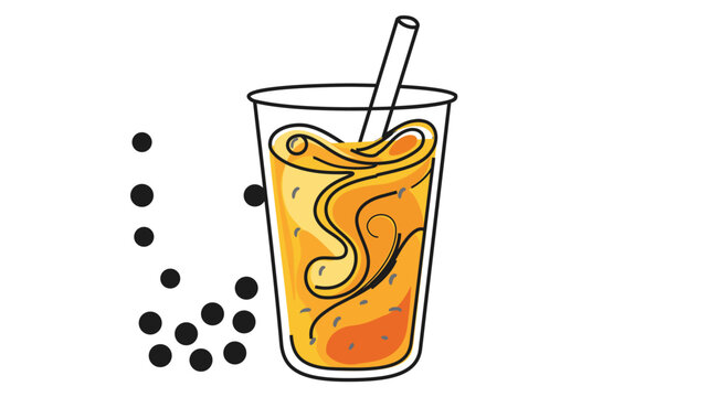 Colorful boba milk tea vector icon with editable stroke, modern line illustration of a refreshing bubble tea drink in cup with pearls, vibrant minimalist design for snack and beverage branding.