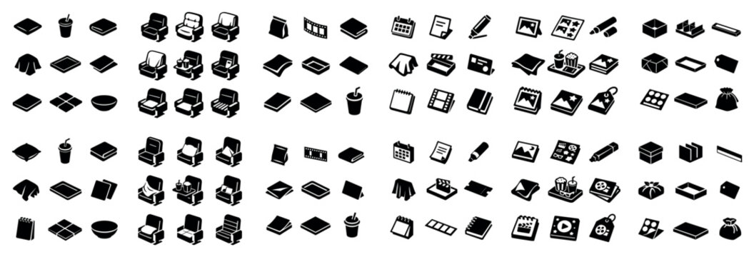 Cinema and administration design icons with ticket, popcorn and pencil for dashboard interface in outline design