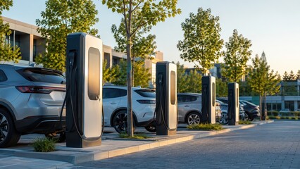 Bornes de recharge pour voitures électriques dans un parking moderne