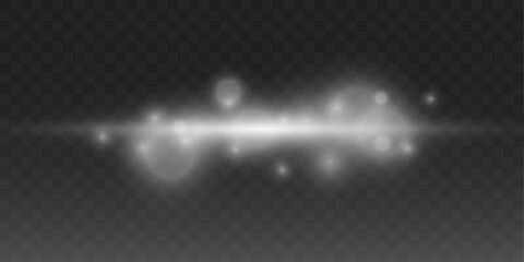 White horizontal light streak glimmers with a soft flare. Tiny sparkles drift along its glowing path. Perfect overlay for neon and abstract backgrounds. © dedstock