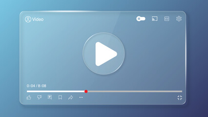 Liquid Glass Video Player Interface for Smartphone and Cellphone, Transparent Glassmorphism Media Streaming UI Panel with Play Button Vector Illustration © Jer