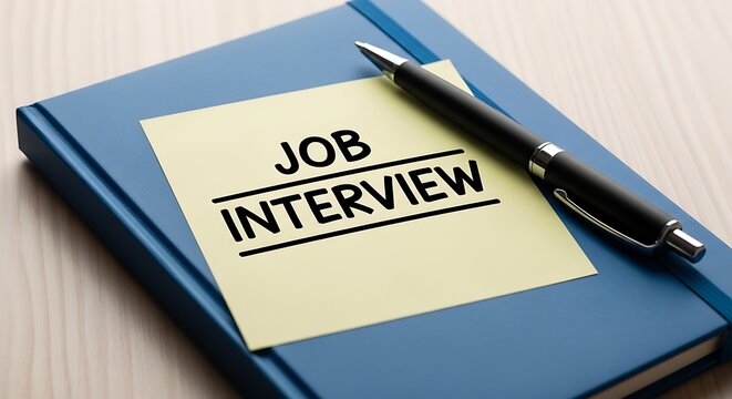 Preparation for a job interview with notes on a planner and pen