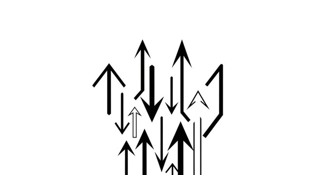 Multiple Arrows Pointing Up and Down on White Background.