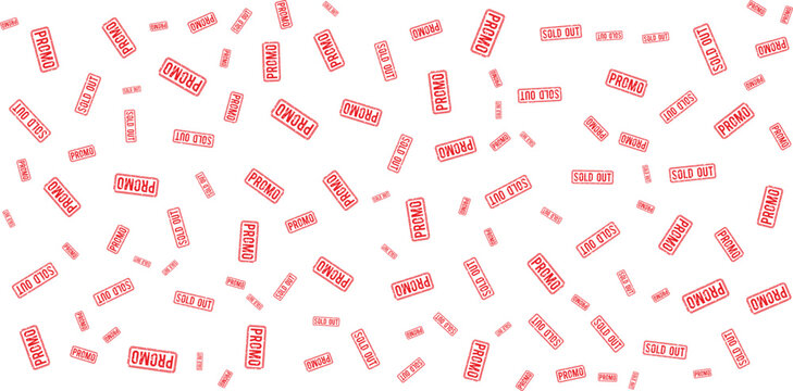 red promo and sold out stamp pattern on transparent background