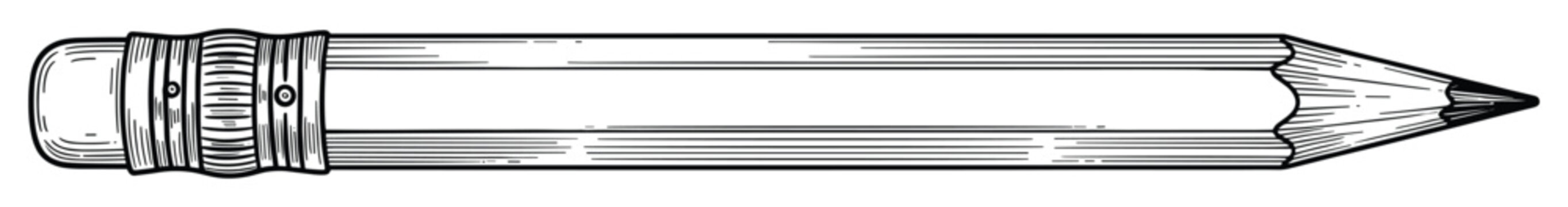 Line art pencil with eraser and sharpened tip for school office and education use