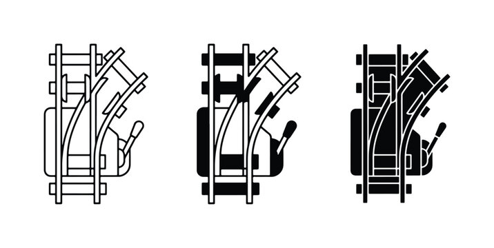 Train Track Switch Vector Icons, Railway Junction Set, Transportation Engineering Graphics