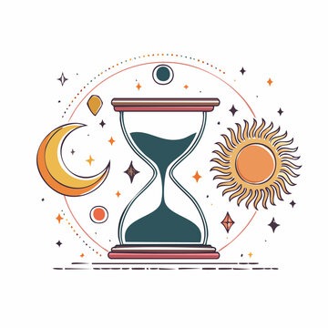 Hourglass with Sun, Moon, and Stars Illustration