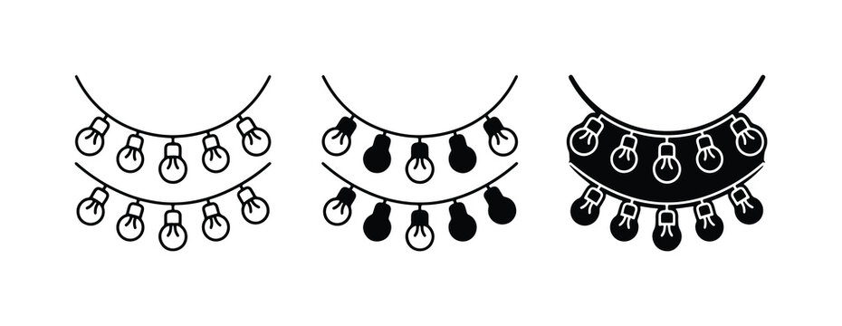 String Lights Vector Icons, Festive Garland Bulbs, Decorative Lighting Elements