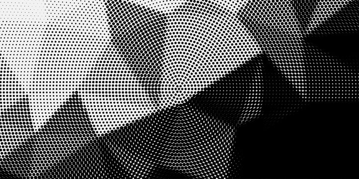 Abstract halftone texture with black dots and splatters overlaying transparent gray background