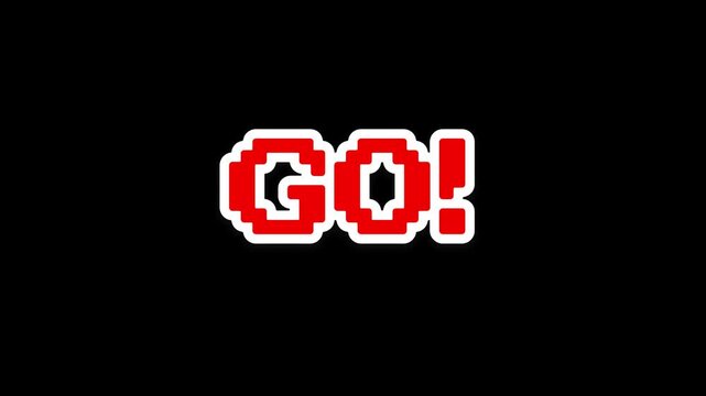 Get ready! 3 2 1 Go! text animated in pixel neon style. Transparent Alpha Channel 4K.
