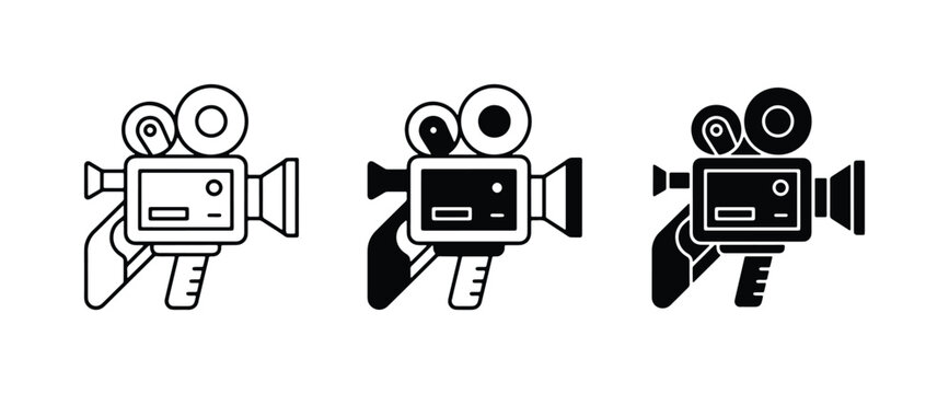 Vintage Film Camera Icons, Retro Movie Recorder Symbols, Classic Video Camera Graphics