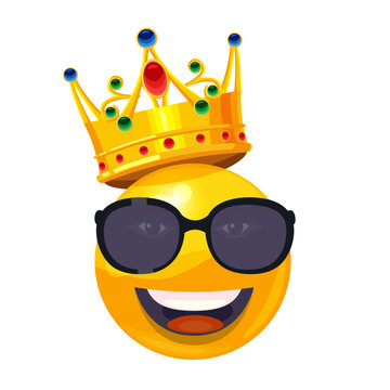 Sun in sunglasses and crown character smiley cartoon