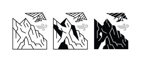 Hang Gliding Over Mountains, Extreme Sports Vector Icons, Adventure and Freedom © Rezaul