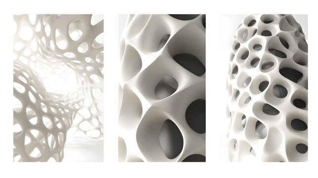 Parametric facade pattern with fluid expression algorithm white 3d structure with organic holes and curves modern architecture design element geometric shapes and forms