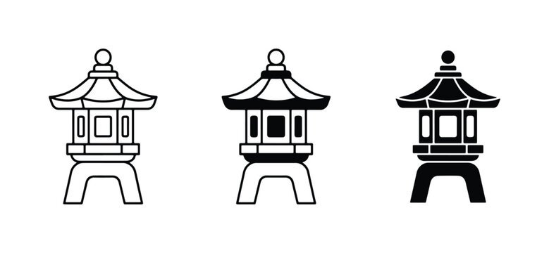 Japanese Lantern Icons, Pagoda Style Garden Lights, Traditional Asian Decor Elements