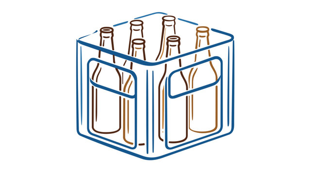Sturdy beer delivery crate vector icon showcasing a colorful wooden box filled with glass bottles, ideal for logistics illustrations, brewery shipping graphics, or beverage retail designs.