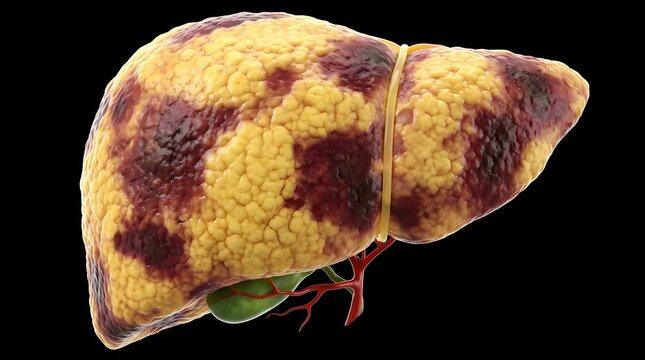 Human Liver Cirrhosis Pathological Model 3D Illustration for Chronic Disease and Hepatology Research