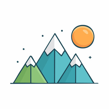 Stylized Mountain Range with Sun