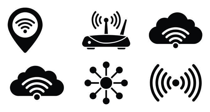 Wireless internet connectivity icons for technology and network communication applications
