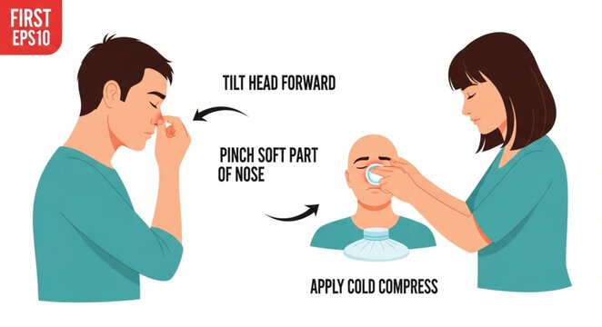Nosebleed first aid instructions for men and women.
