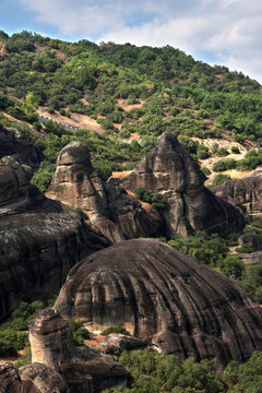 Rock formations at Meteora. A breathtaking UNESCO World Heritage site in Thessaly, Greece,