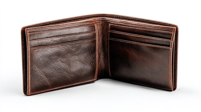 Open brown leather wallet
