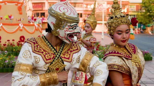 Traditional Thai Khon Masked Dance Performance at Wat Suthat in Bangkok
